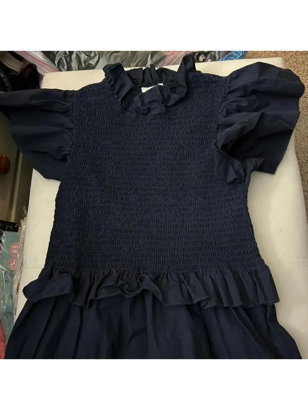 Sunday up youth size medium blue ruffled dress with flowy bottom.